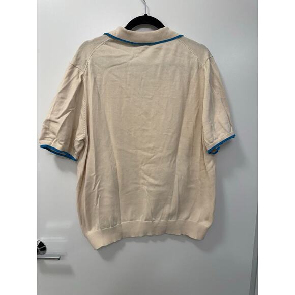 Paul Fredrick Men's Size XL Supima Cotton Cream Blue Trim Short Sleeve Polo - Picture 2 of 4